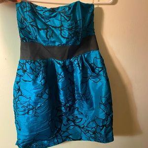 Deep blue and black strapless floral dress